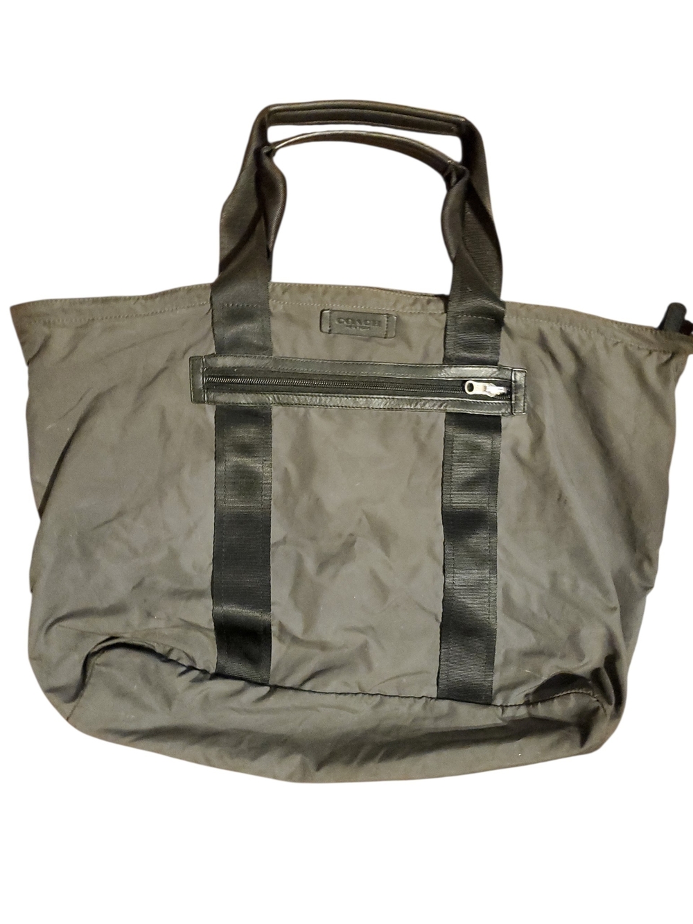 Vintage COACH Varick NylonCoach Olive Tote with Black Leather Trim and Front Zip
